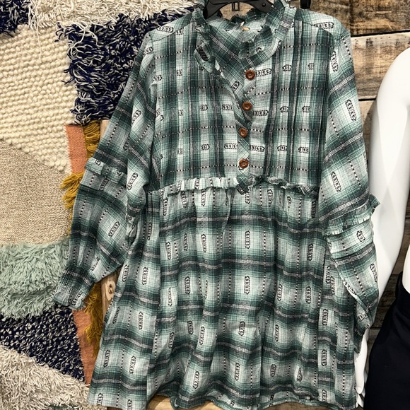 NWOT Free People Redwood Flannel Mini Dress Babydoll Ruffled Plaid Z405 - Picture 3 of 5